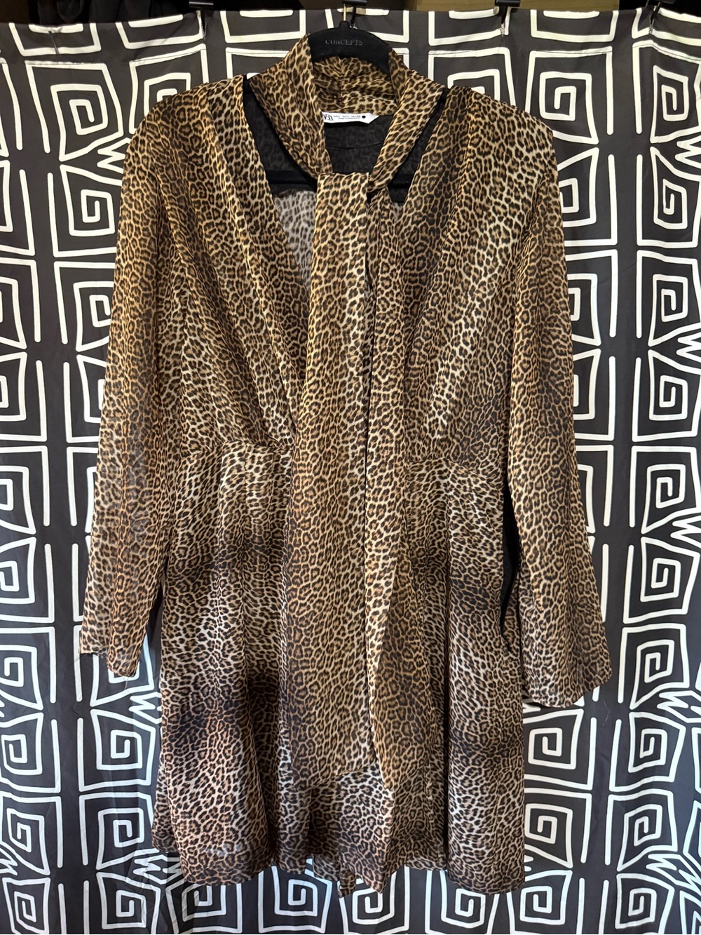 Zara Leopard-Print Tie-Neck dress- Brown